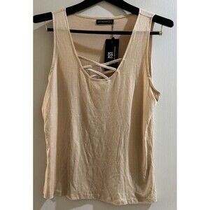 Sarin Mathews XL Beige Crisscross Neck Tank Top Sleeveless NWT